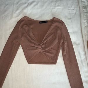 Pretty Little Thing- cropped tie front long sleeve top